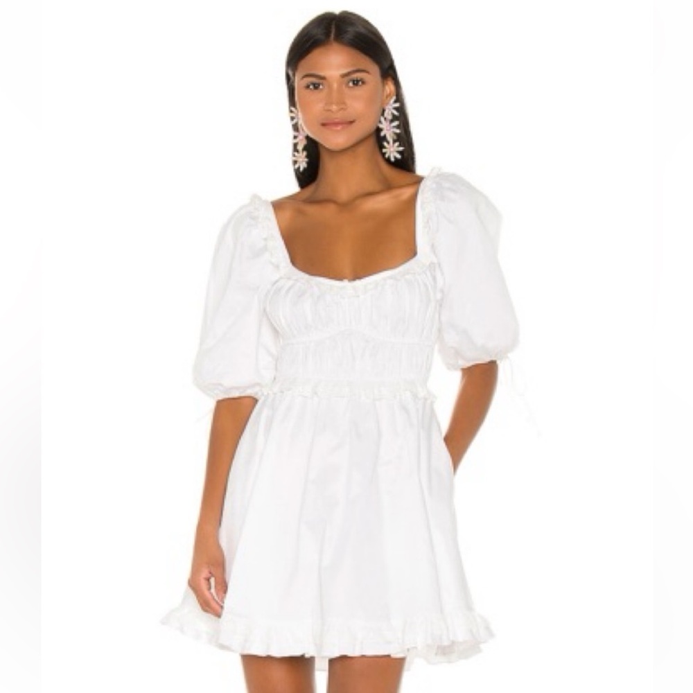 White Puff-Sleeve Smocked Mini Dress